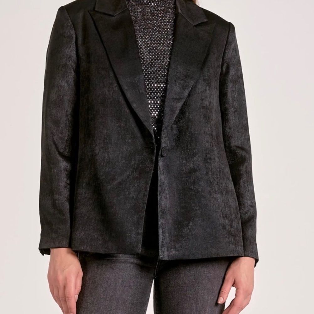 🆕 Elan Women’s Shimmering Wide Label Black Blazer size XL
